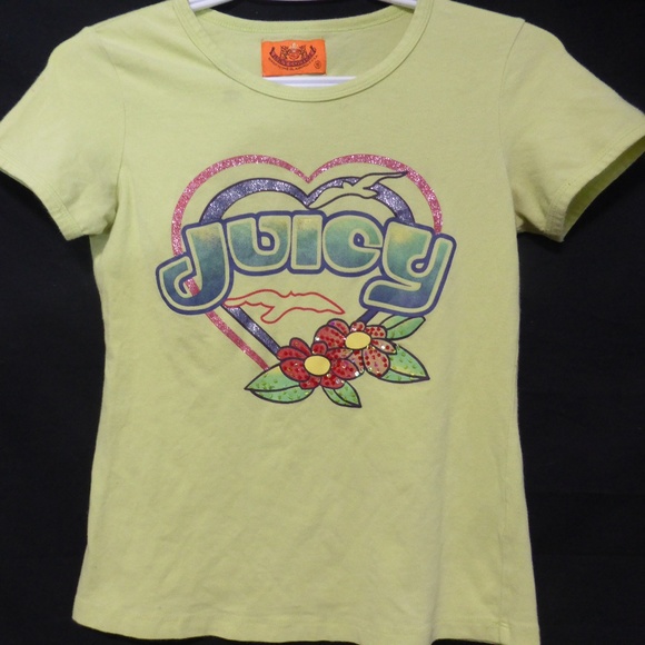 JUICY COUTURE yellow graphic print tee. Small